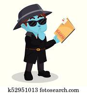 Blue detective holding classified document