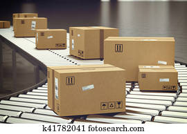 Box on conveyor roller. 3D Rendering Box on conveyor roller. 3D Rendering