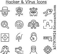 Hacker icon set in thin line style Hacker icon set in thin line style