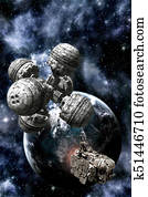 Space station and cargo spaceship Space station and cargo spaceship