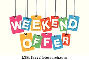 vektor, farverig, hængende, cardboard., tags, -, weekend, byde