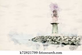 Watercolor green Lighthouse Watercolor green Lighthouse