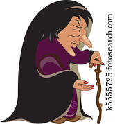 anciana, con, un, bastón