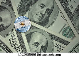 coin with dollar sign with national flag of argentina on the dollar money banknotes background