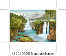 Forest and waterfall landscape Forest and waterfall landscape