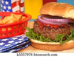 Hamburger in 4th of July setting Hamburger in 4th of July setting