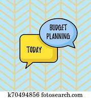 schreibende, merkzettel, ausstellung, budget, planning., geschaefts, foto, showcasing, dass, geschrieben, beschreibung, über, strömung, und, zukunft, aufwendungen, paar, von, ubergreifen, leer, sprechblasen, von, oval, und, rechteckig, form.