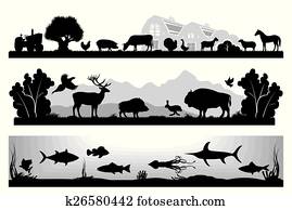 set of black and white vector lands set of black and white vector lands