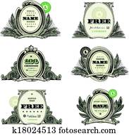 vector, dinero, logotipo, y, insignia, conjunto