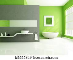 verde, e, cinzento, contemporâneo, banheiro