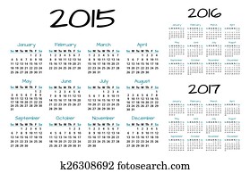英語 カレンダー 2015 2016 2017 クリップアート 切り張り イラスト 絵画 集 K24186592 Fotosearch