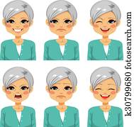 3º edad, mujer feliz, cara, expresiones