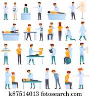 Chiropractor icons set, cartoon style Chiropractor icons set, cartoon style