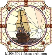 Mosaic of sailing ships.