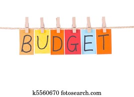 orçamento, coloridos, palavras, enforcar, ligado, corda