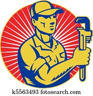 Plumber holding monkey wrench Plumber holding monkey wrench