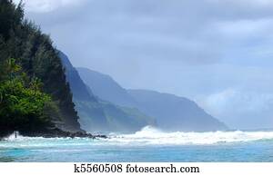 Shoreline of the Napali coast of Kauai Hawaii