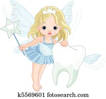 söt, tandfe, flygning, med, tand