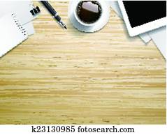 working place elements on wooden table