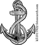 âncora, vindima, estilo, tatuagem, ilustração