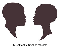 African woman and man face silhouette