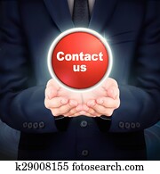 businessman holding contact us icon