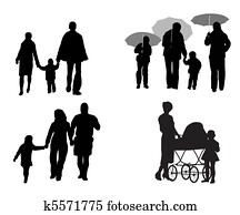 familia, en, caminata