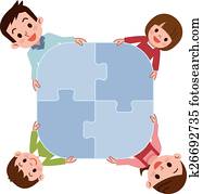 Happy family and puzzles