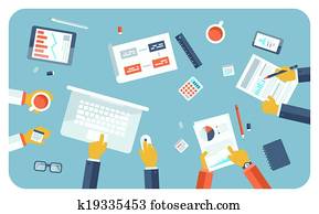 riunione affari, appartamento, illustrazione, concetto