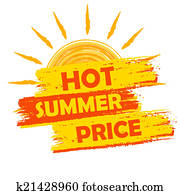 חם, קיץ, מחיר, עם, שמש, sign,, צהוב, ו, תפוז, צייר, כנה