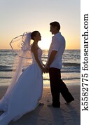 Bride & Groom Married Couple Sunset Beach Wedding Bride & Groom Married Couple Sunset Beach Wedding