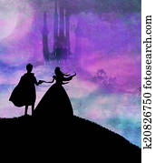 Magic castle and princess with prince Magic castle and princess with prince
