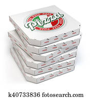 Pizza boxes stack isolated on white, Pizza boxes stack isolated on white,