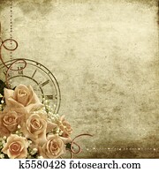 retro, vindima, romanticos, fundo, com, rosas, e, relógio