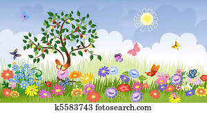 Summer landscape with fruit trees Summer landscape with fruit trees