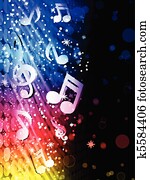 Vector - Party Abstract Colorful Waves on Black Background with Music Notes Vector - Party Abstract Colorful Waves on Black Background with Music Notes
