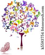 עץ, של, פרפרים