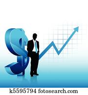 Blue theme businessman silhouette showing financial success Blue theme businessman silhouette showing financial success