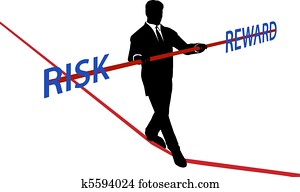 Business man tightrope balance RISK REWARD Business man tightrope balance RISK REWARD