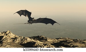 Dragon Flying over a Mountain Cliff Dragon Flying over a Mountain Cliff