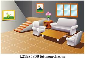 interior, de, un, casa, sala