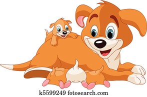 mãe, cão, amamentação, cute, filhotes cachorro