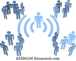 Person wifi wireless connection to people groups Person wifi wireless connection to people groups