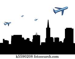 planes departing San Francisco illustration planes departing San Francisco illustration