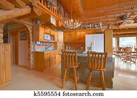 Blockhaus, holz, kueche, mit, rustikal, style. Stock Bild | k10061970