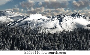 Snowy Tree Covered Mountain Scenery Snowy Tree Covered Mountain Scenery