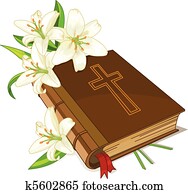 biblia, y, lirio, flores