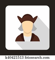 Christopher Columbus icon, flat style