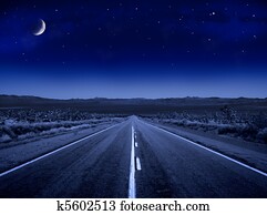 estrelado, noturna, estrada