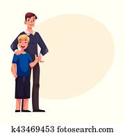 Full length portrait of happy father and son standing together